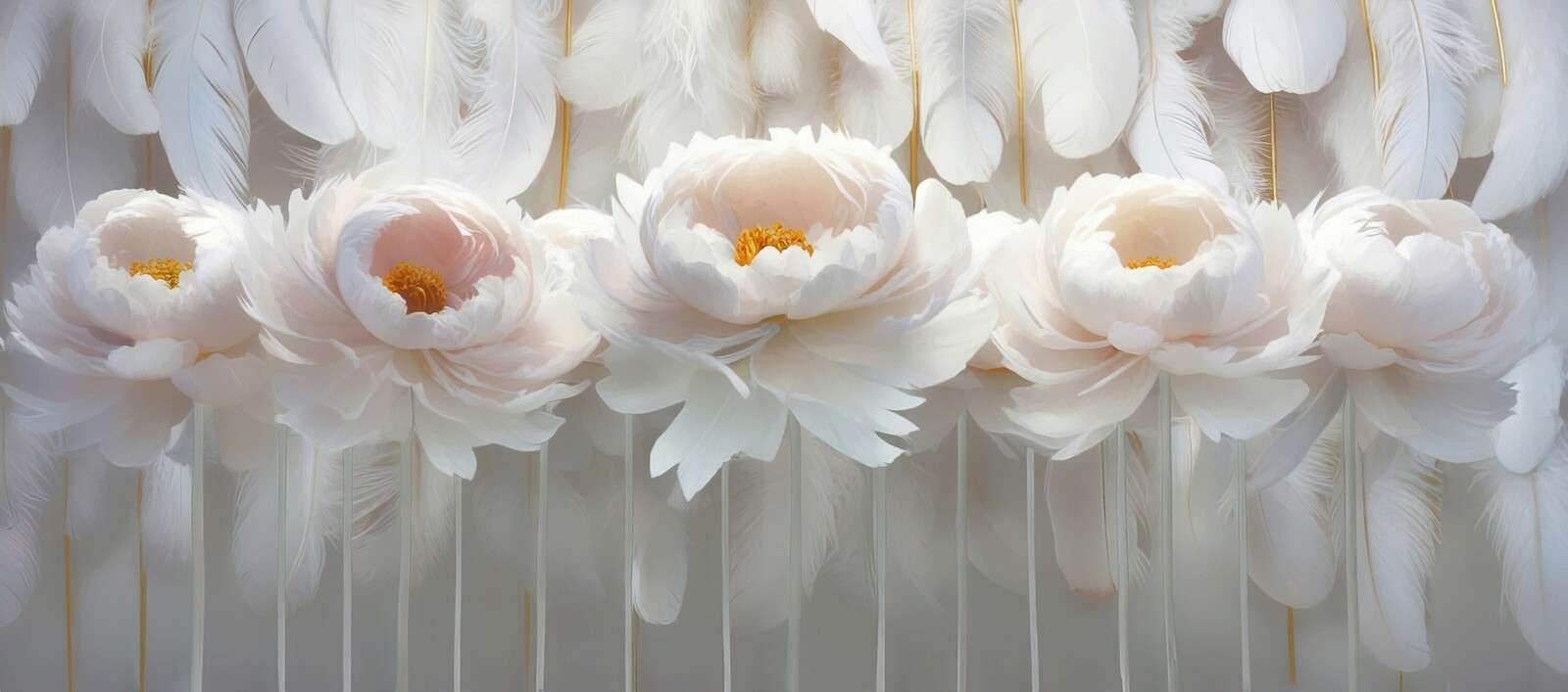 White peonies with soft feathers