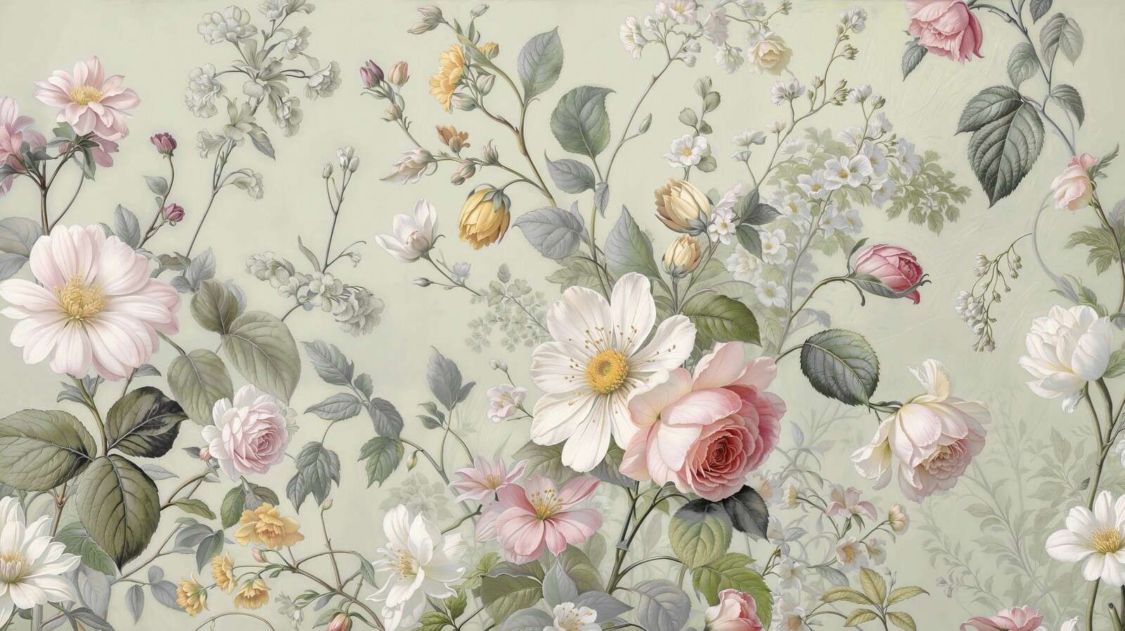 Romantic wildflowers on sage green
