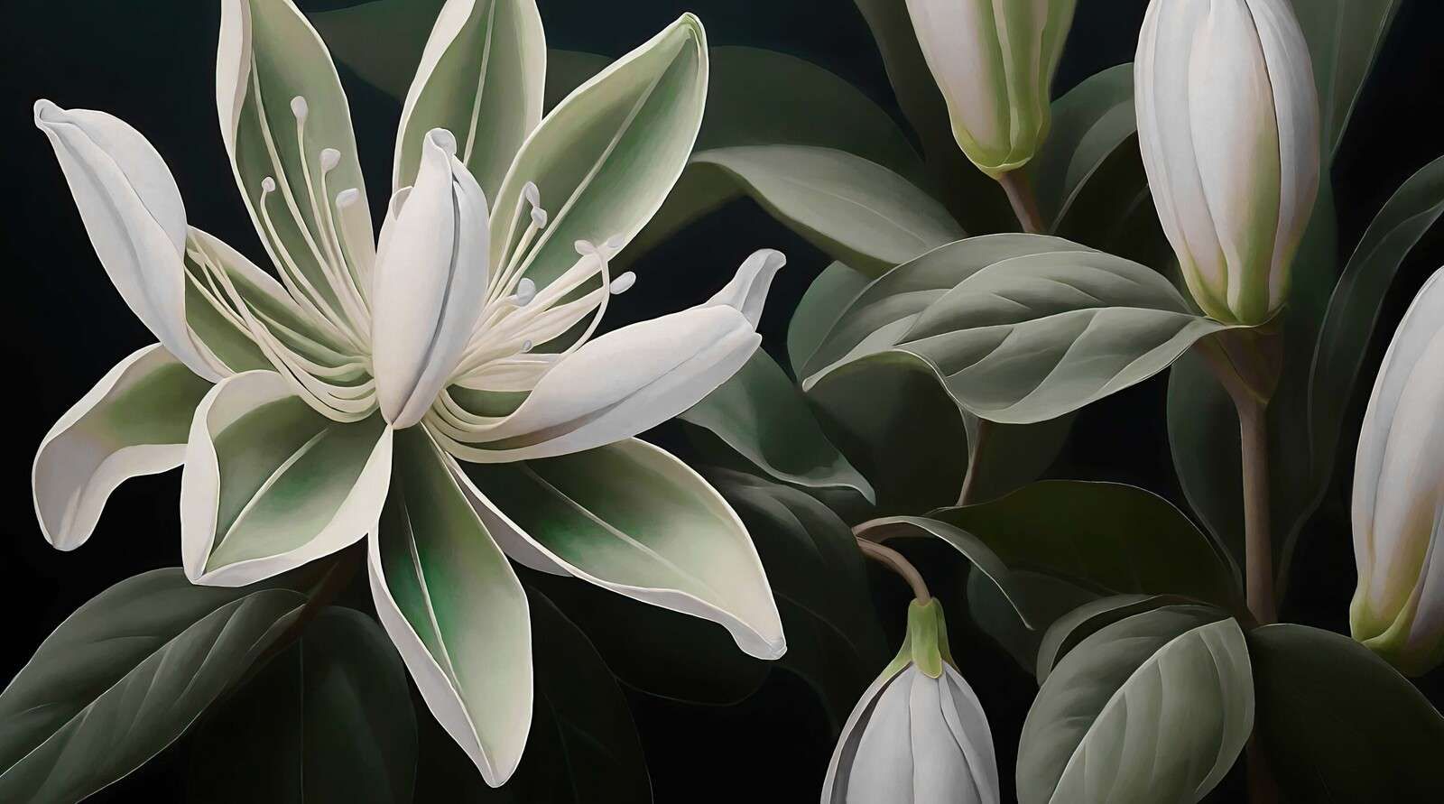 White lilies in evening light