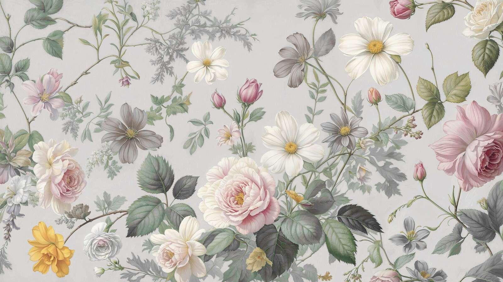 Romantic flowers on mist gray