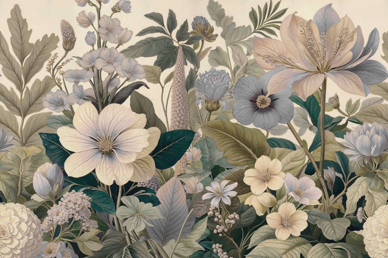 Botanical flowers in soft shades of blue