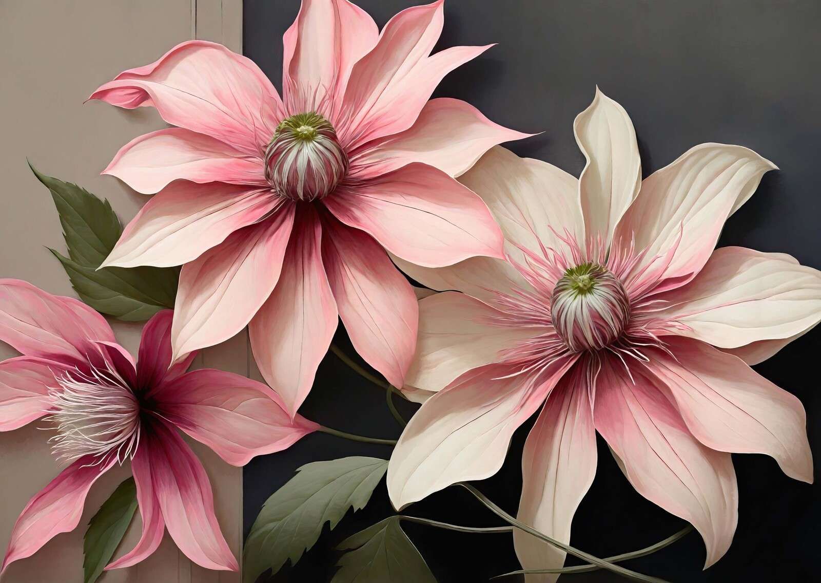 Large pink clematis flowers
