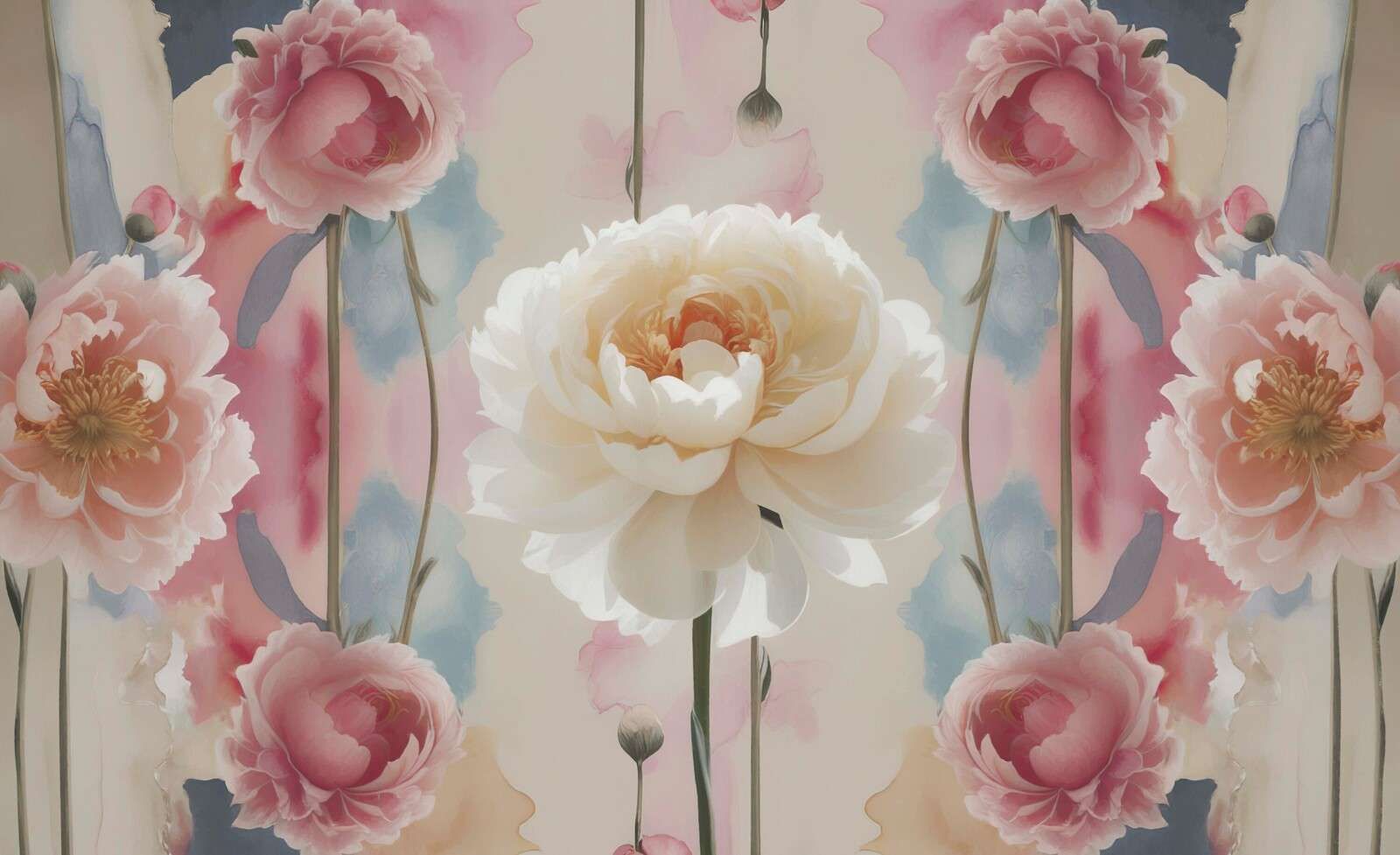 Symmetrical peonies in watercolor