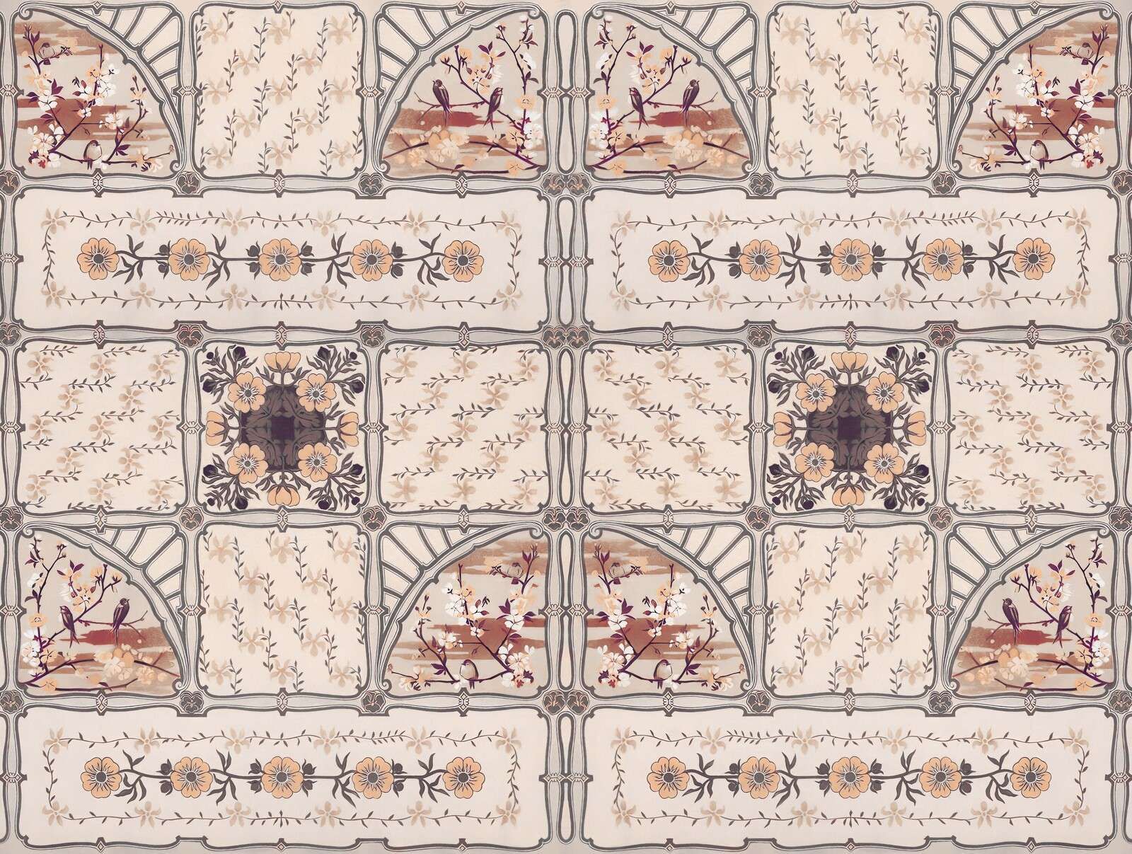 Vintage birds with floral ornaments