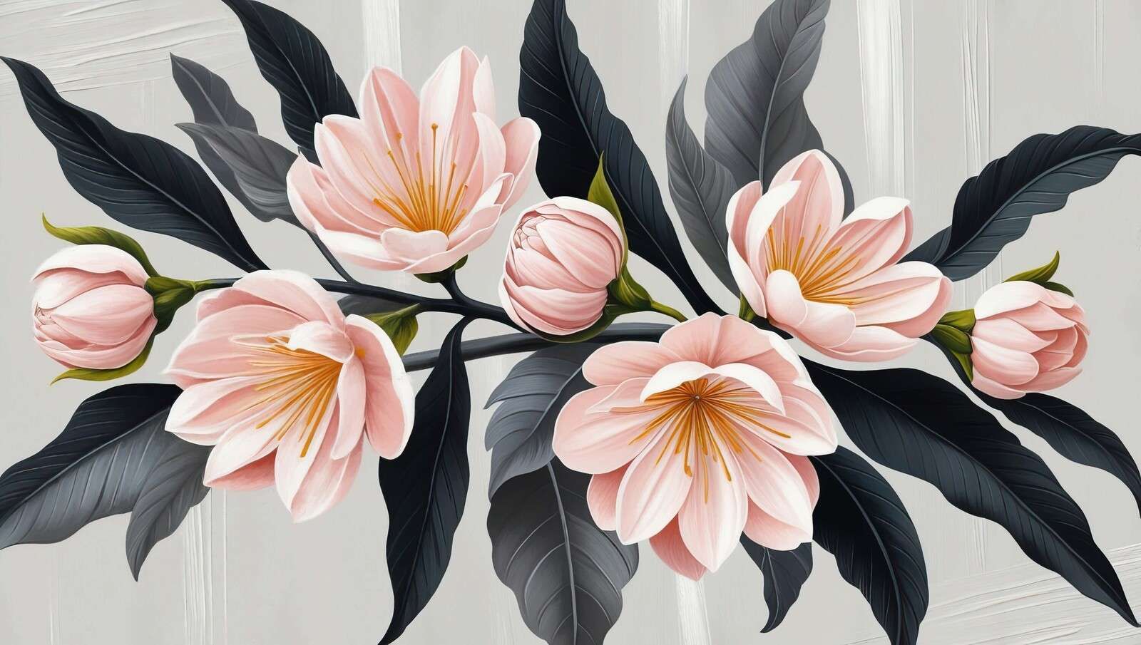 Pink magnolia blossoms with dark leaves