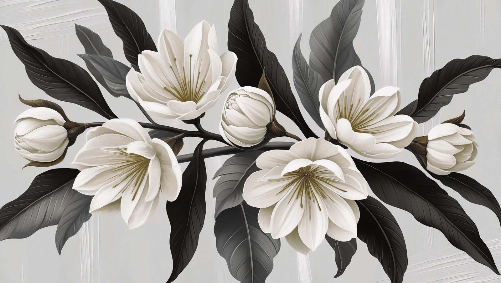 White magnolia flowers with dark leaves
