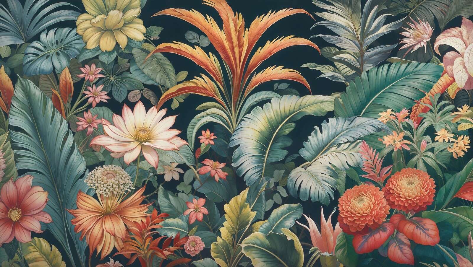 Tropical flowers in deep colors