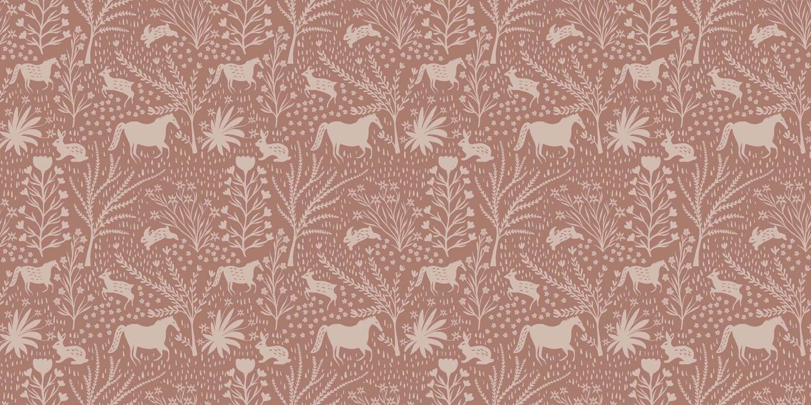 Wildflower meadow with deer and hares
