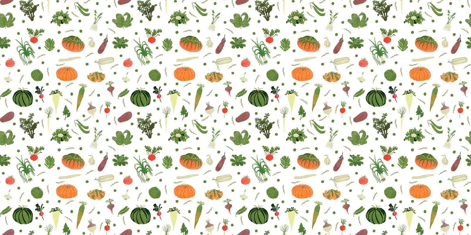 Vegetable garden with pumpkins and radishes