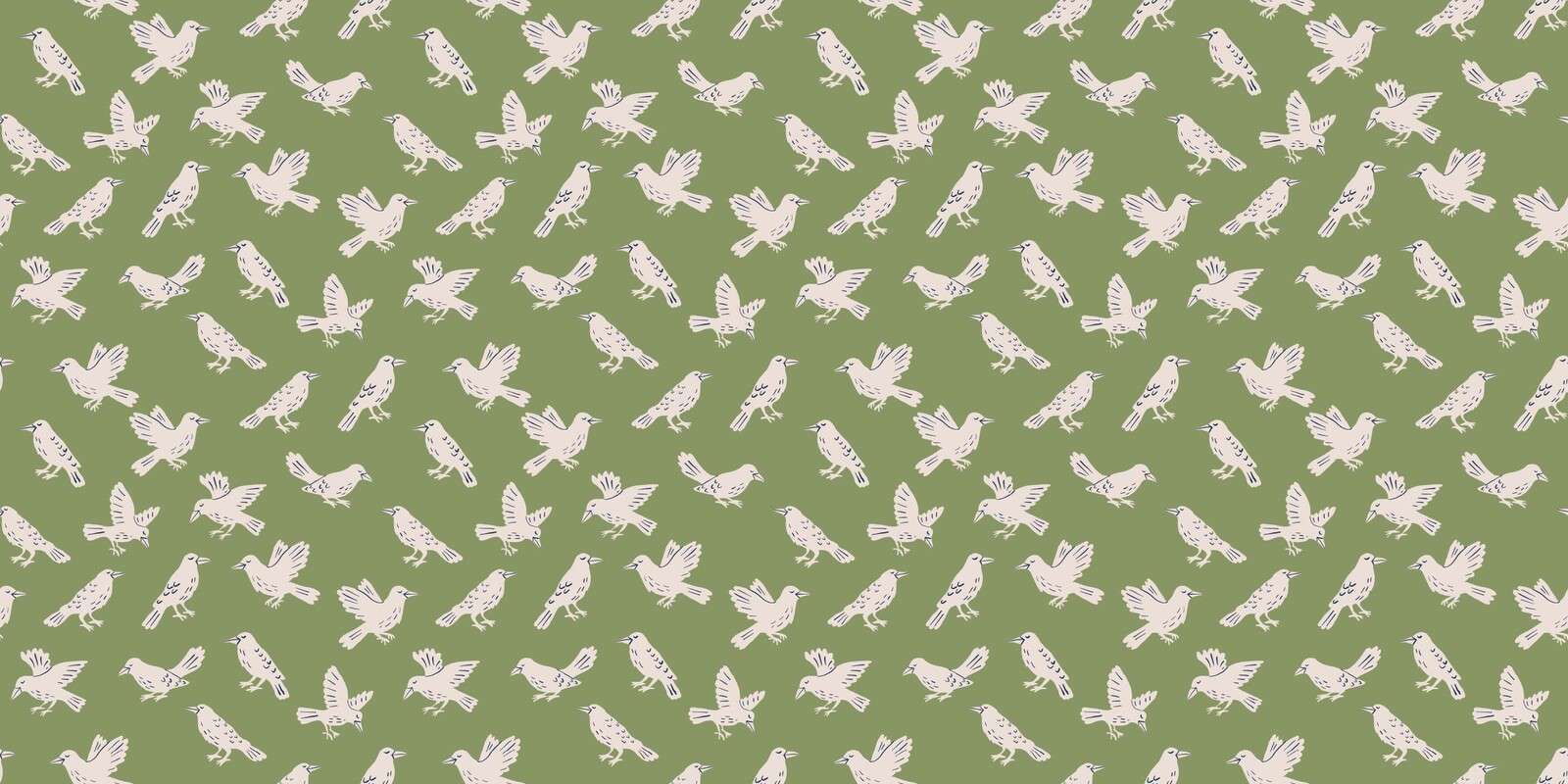 White songbirds on olive green