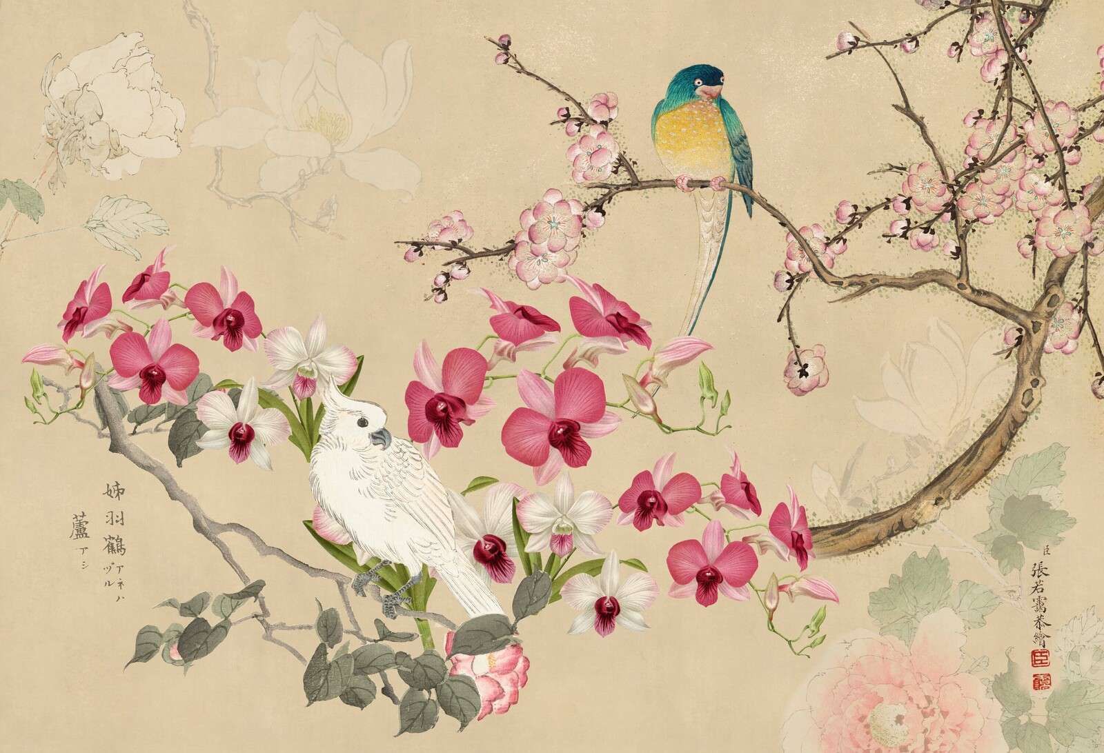 Floral chinoiserie cockatoo