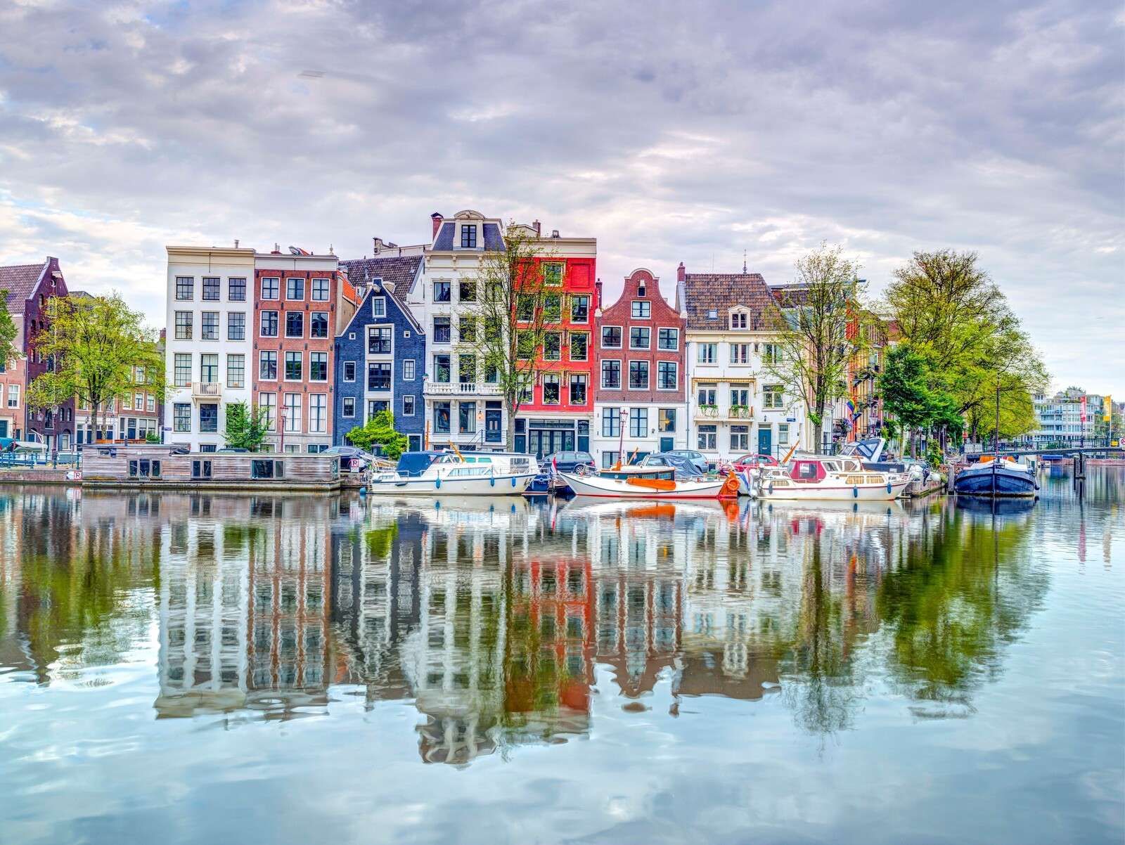 Colorful canal houses by the water