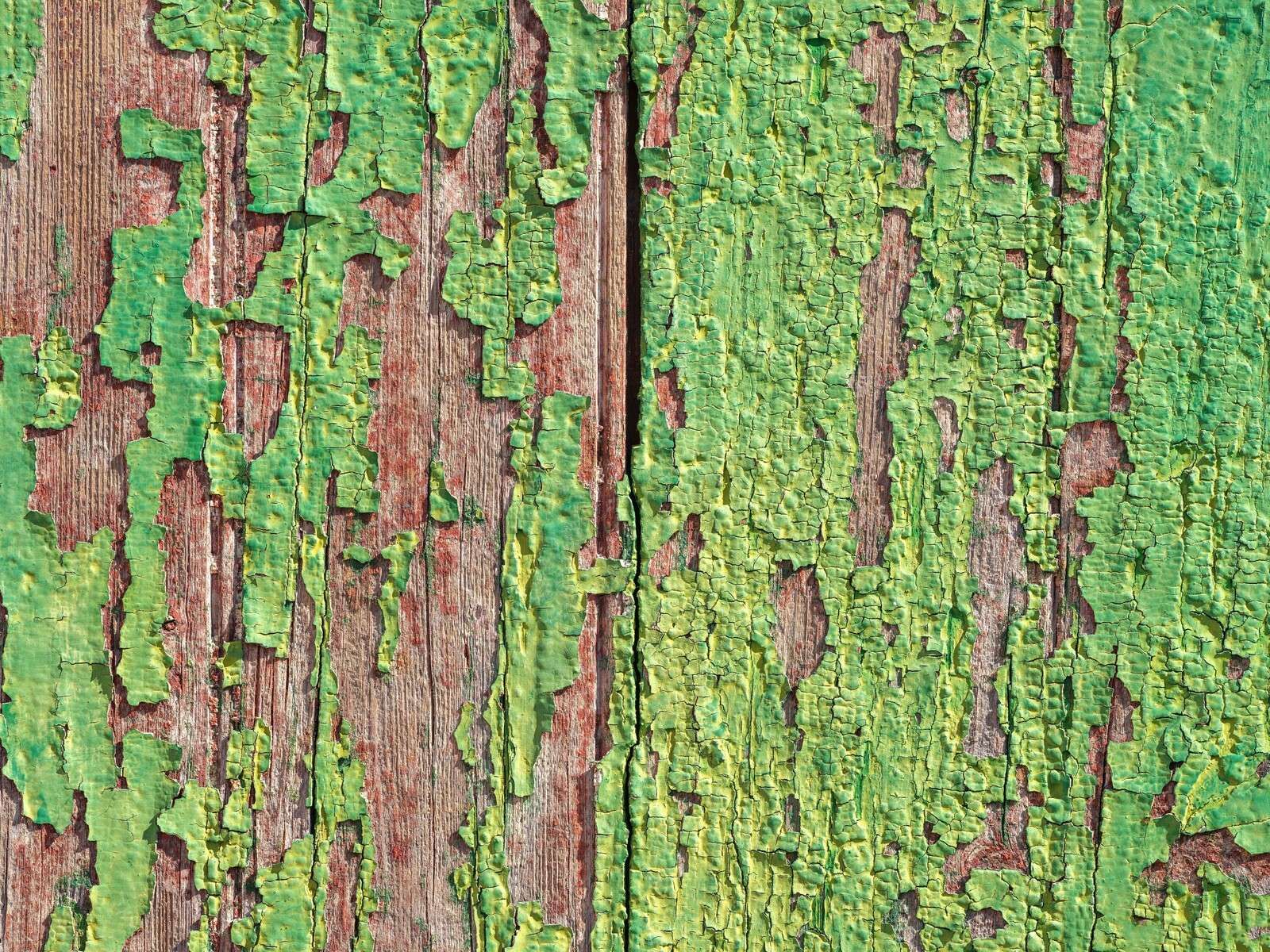 Weathered wood with a green paint layer
