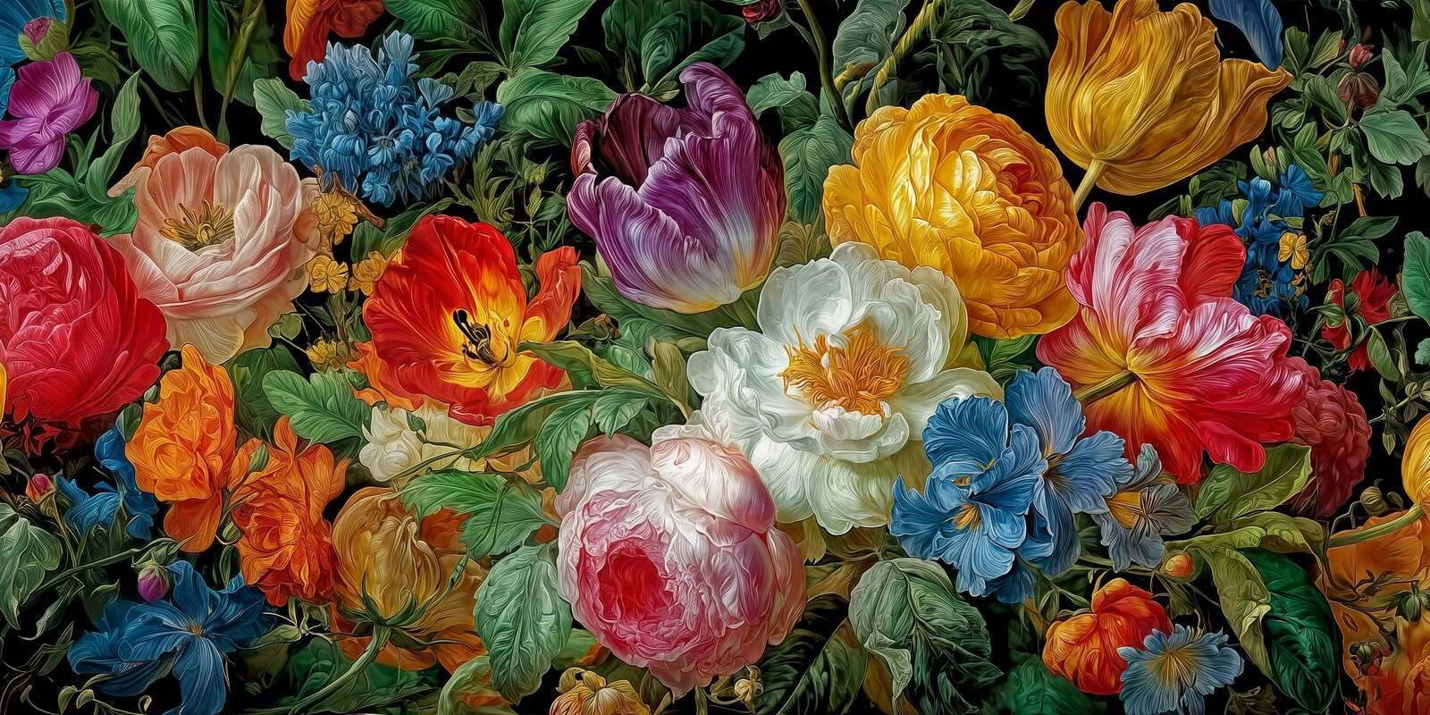 Lush flowers on a black background