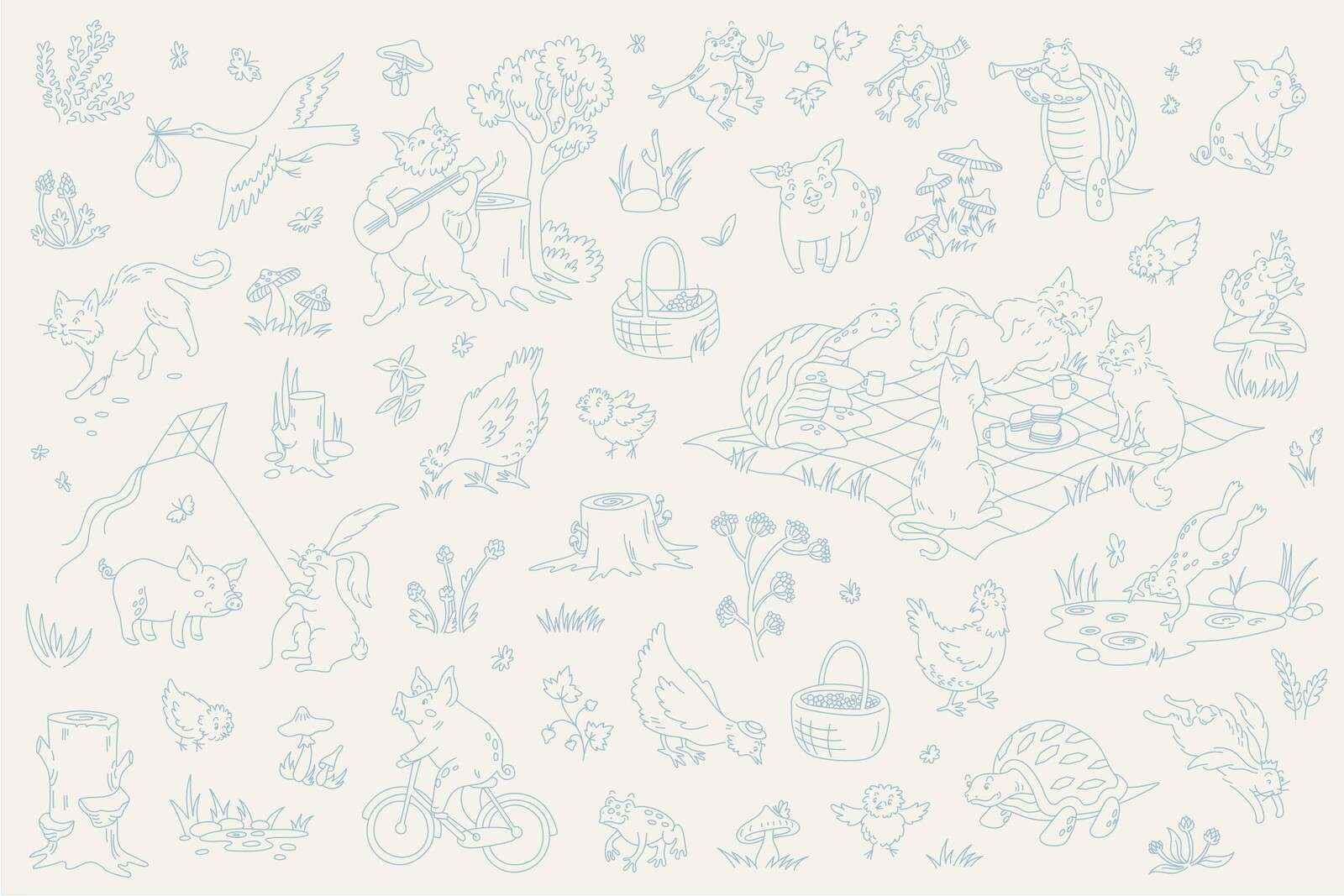 Forest animals calm beige and blue