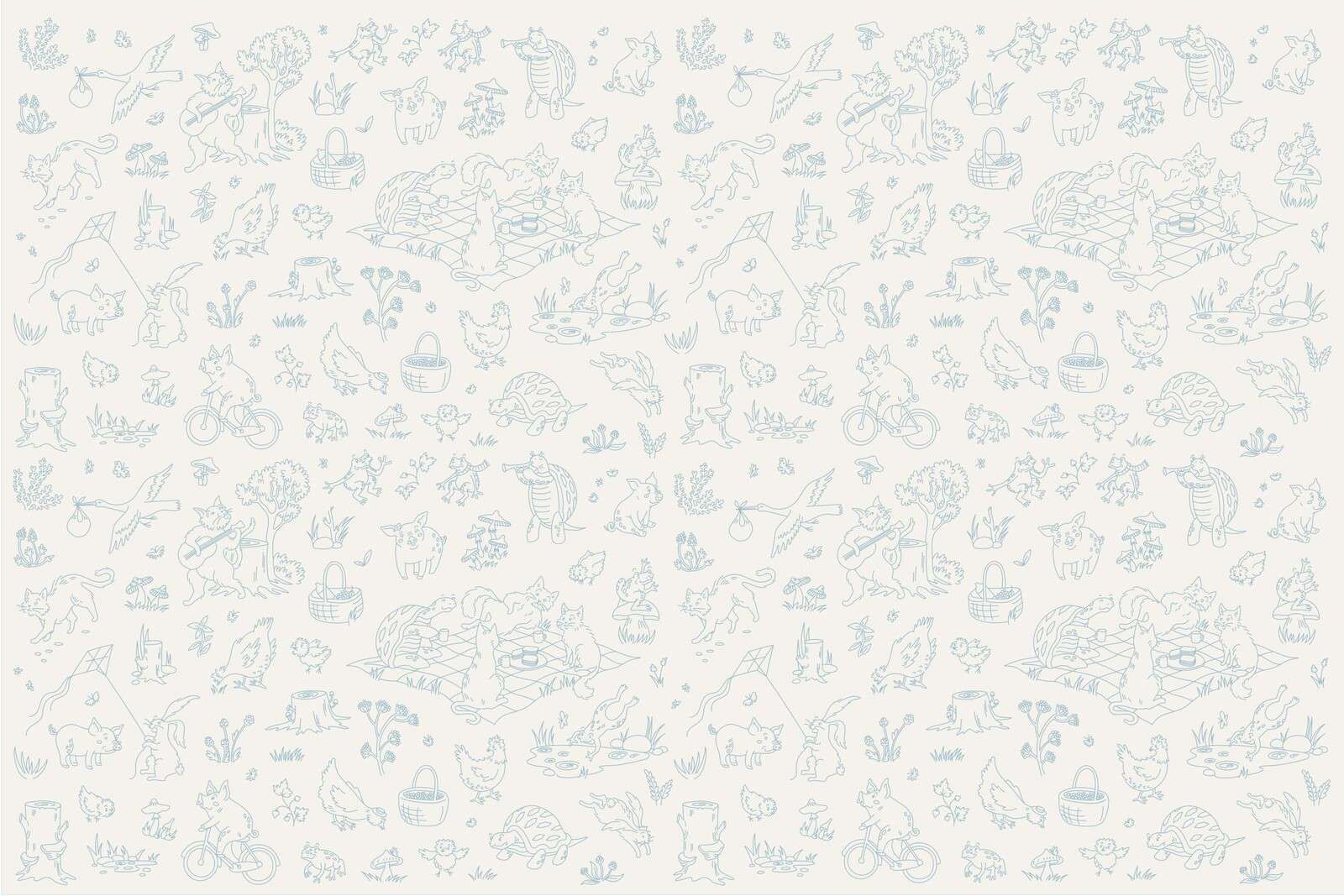 forest animals quiet beige and blue print