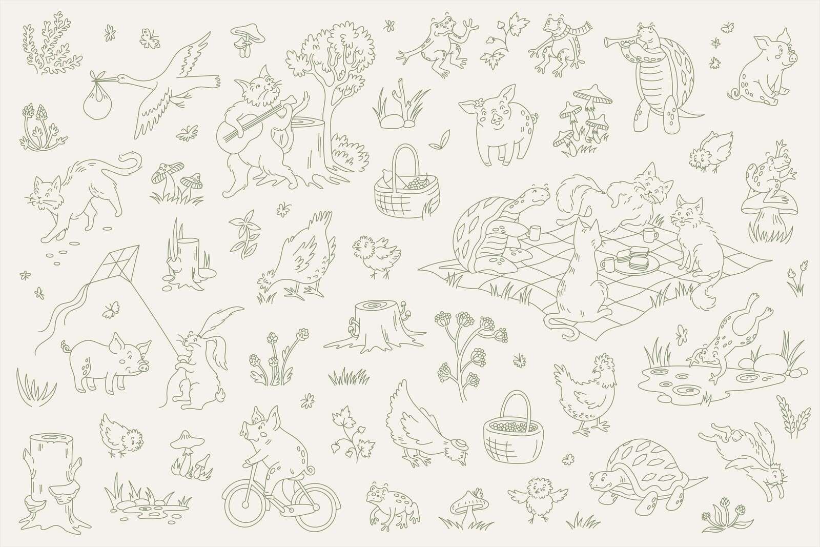 Forest animals calm beige and dark green