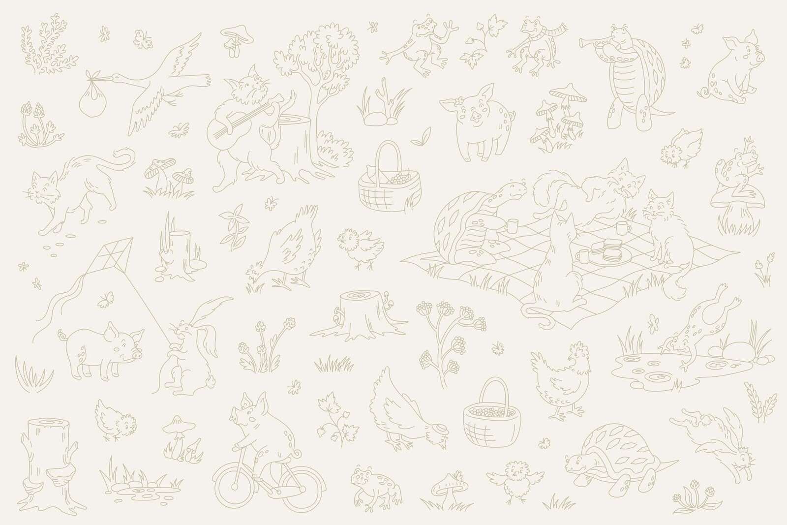Forest animals calm beige and light green