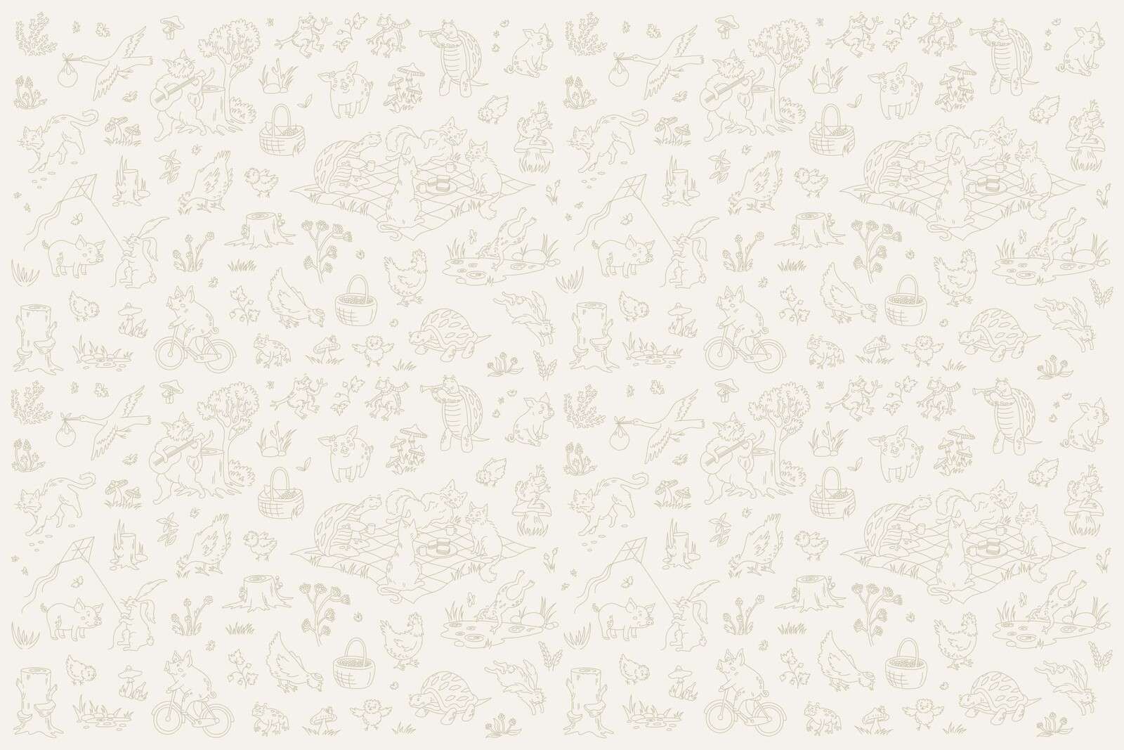 forest animals calm beige and light green print
