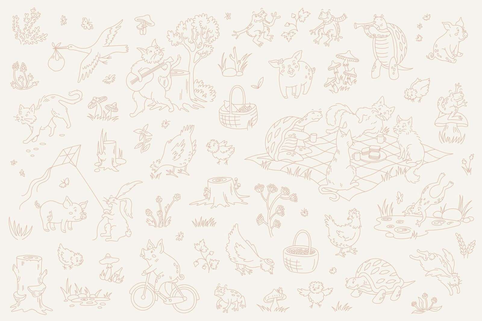 Forest animals, calm beige and pink