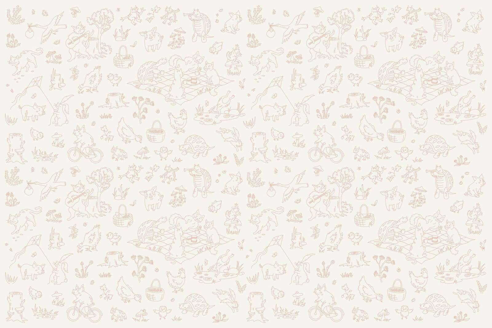 Forest animals calm beige and pink print