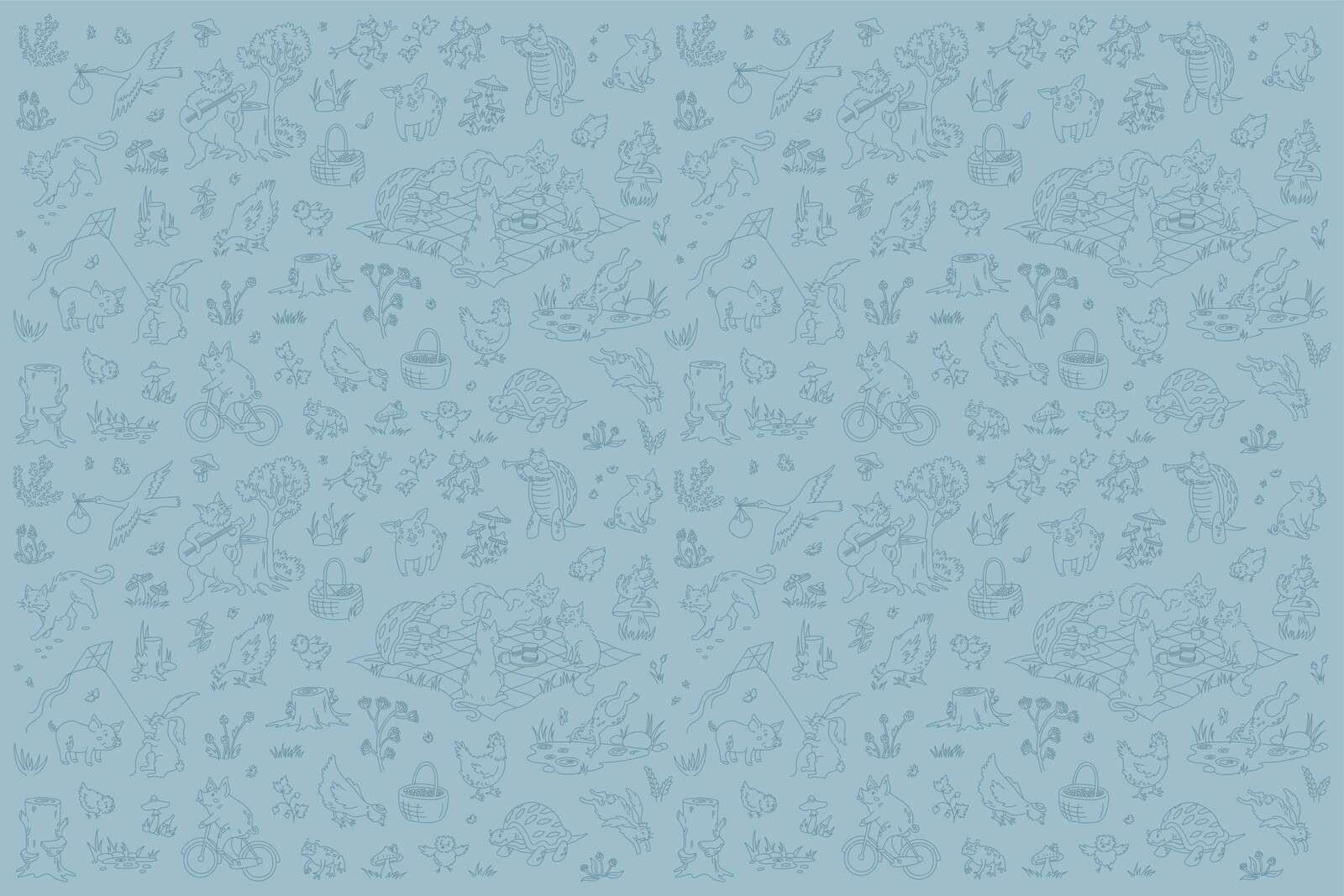 Forest animals quiet blue print