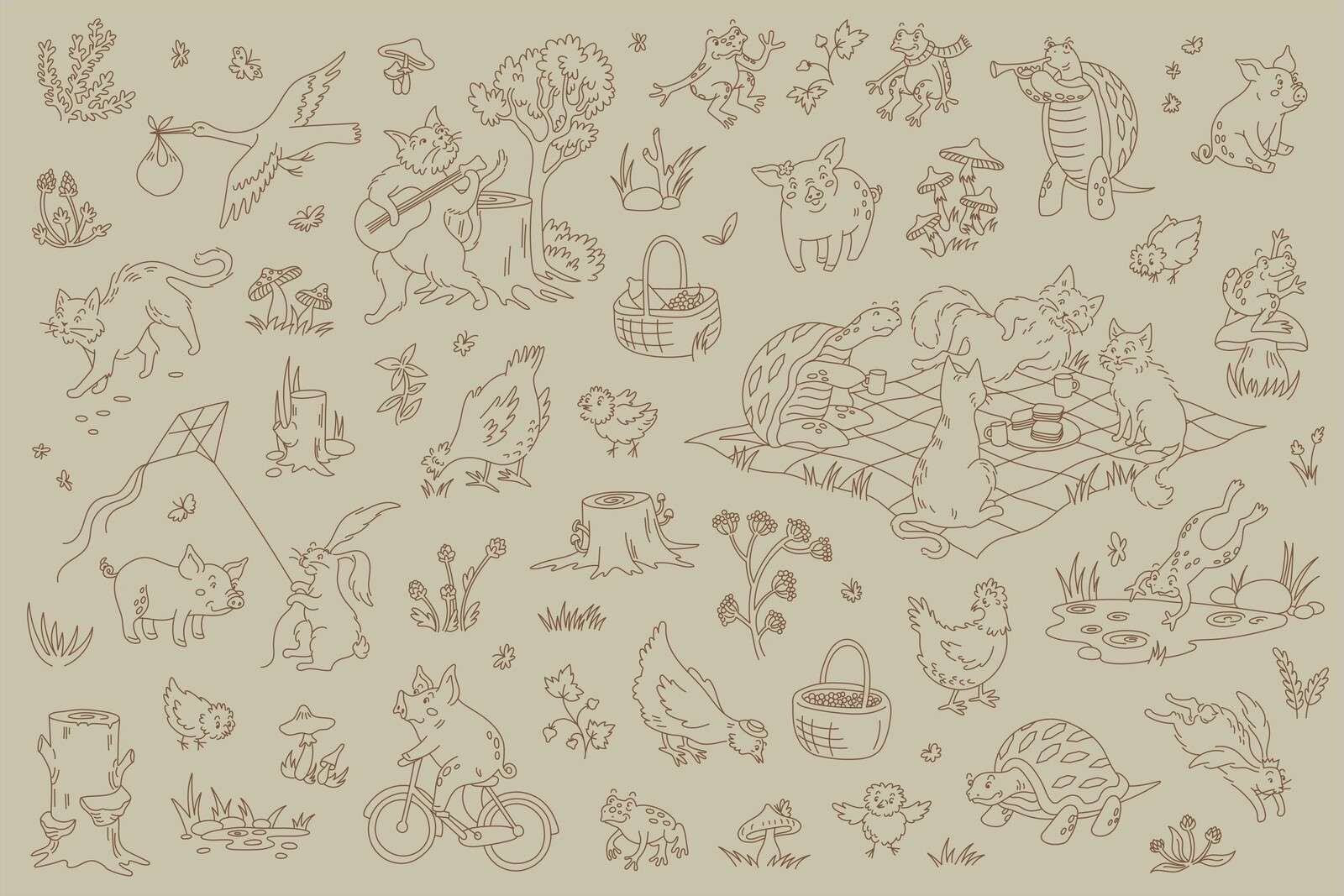 forest animals calm gray green