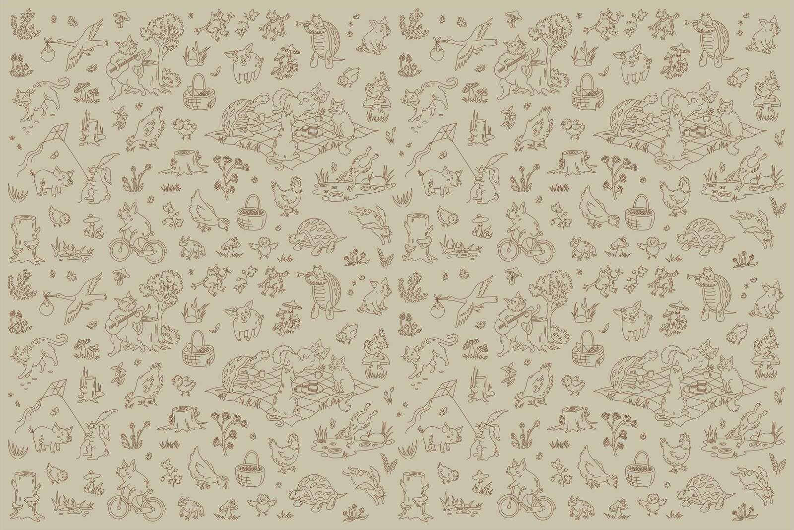 forest animals calm gray green print