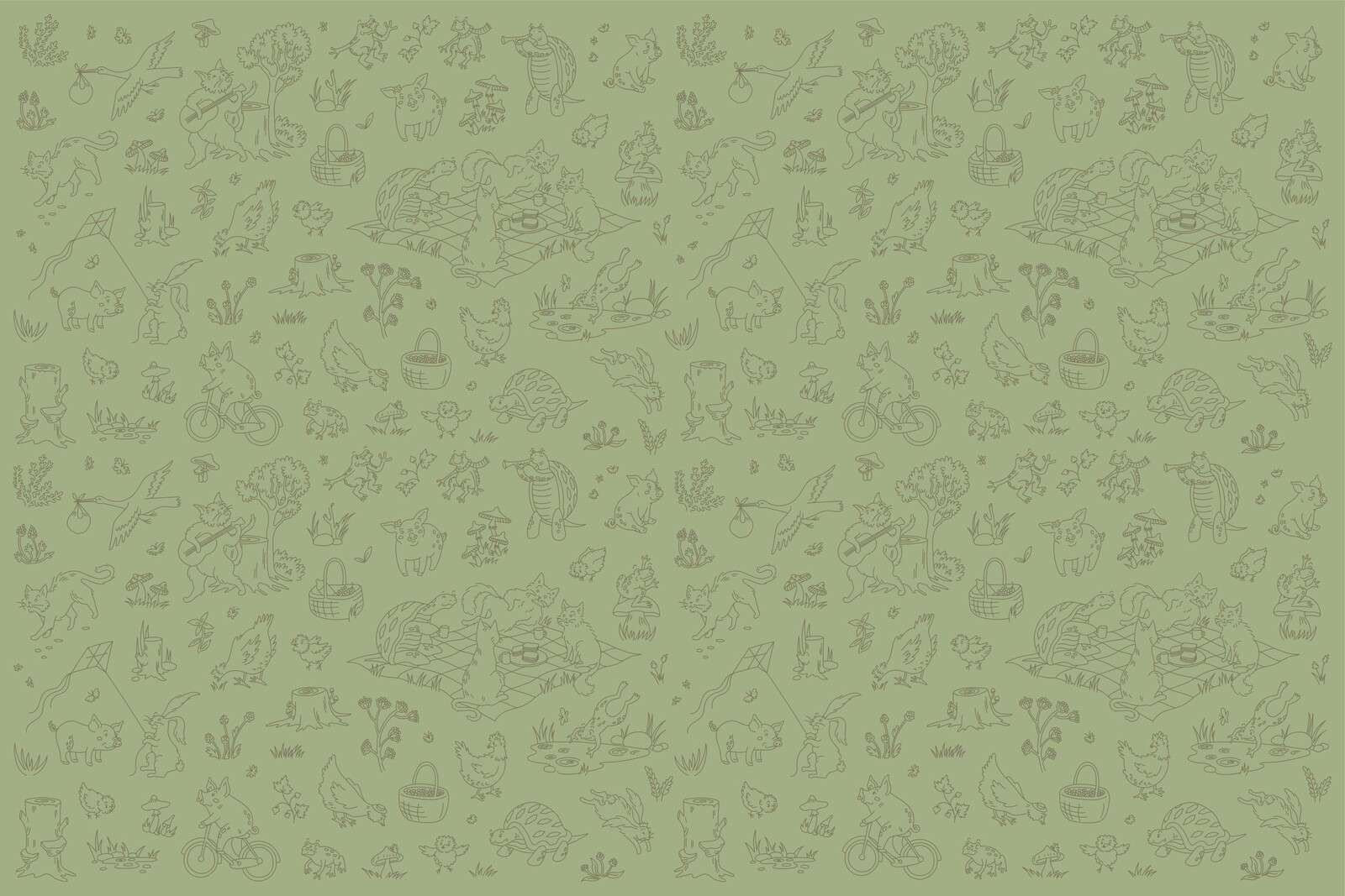 Forest animals calm green dark print