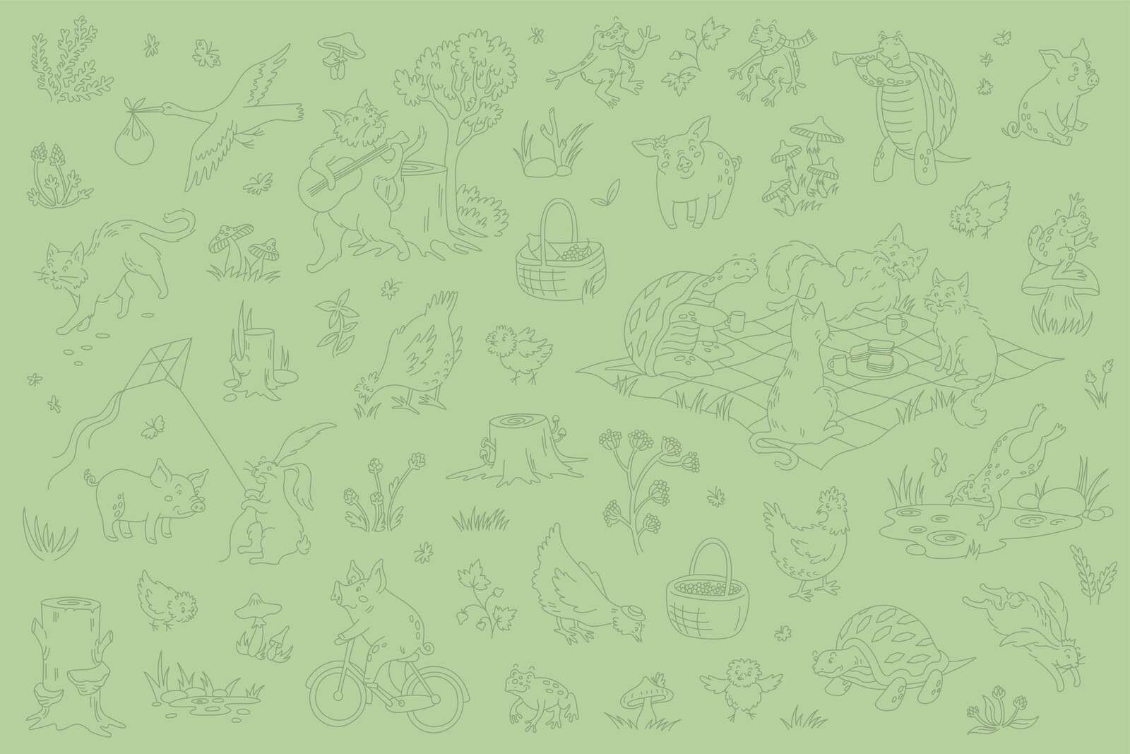 Forest animals calm light green