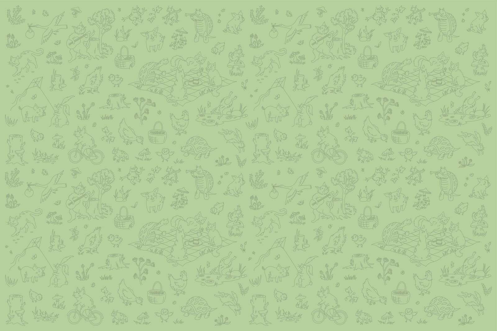 forest animals calm light green print