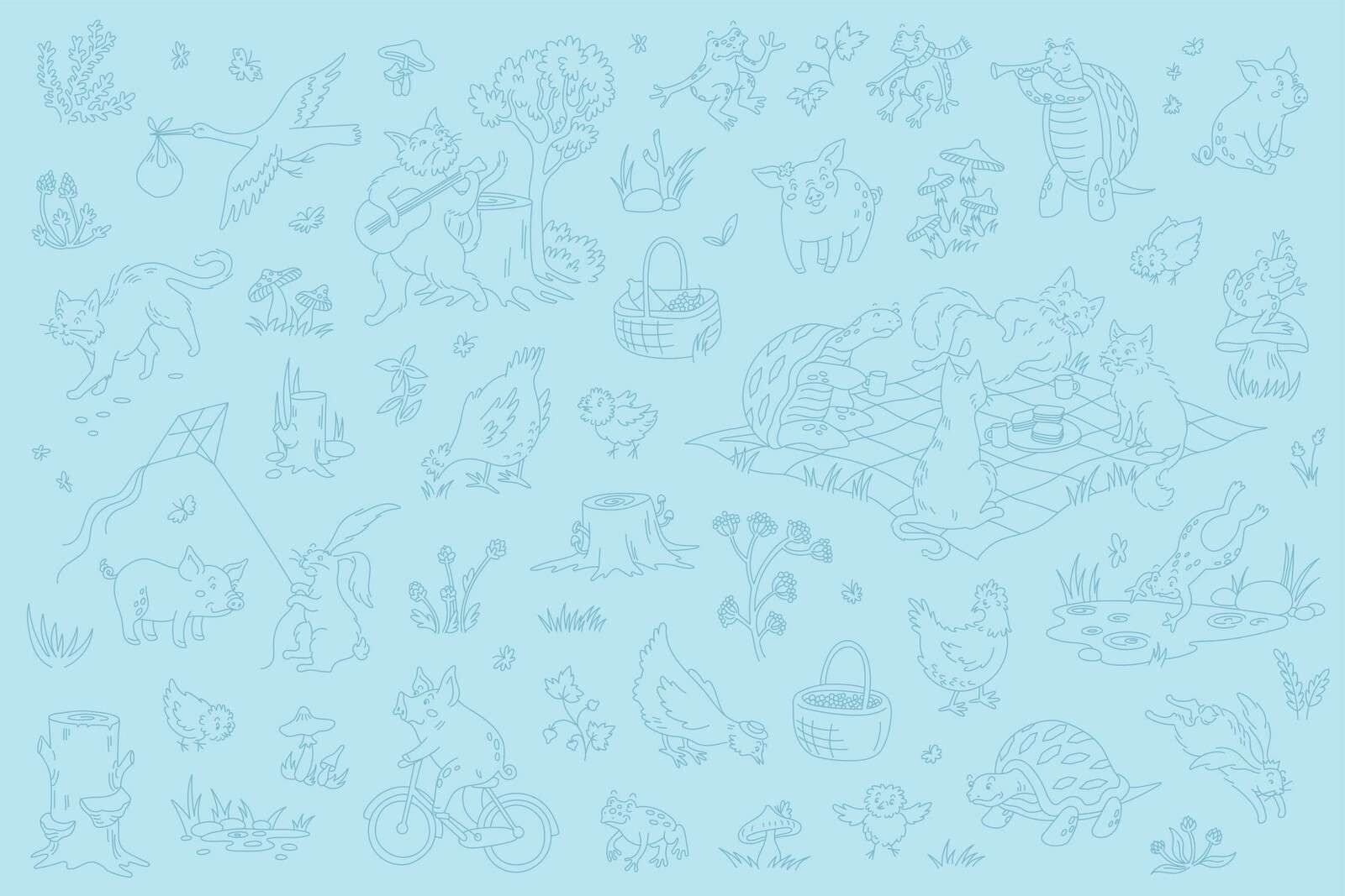 Forest animals calm light blue