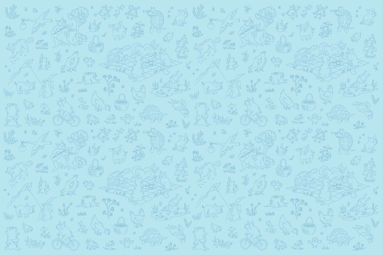 forest animals calm light blue print