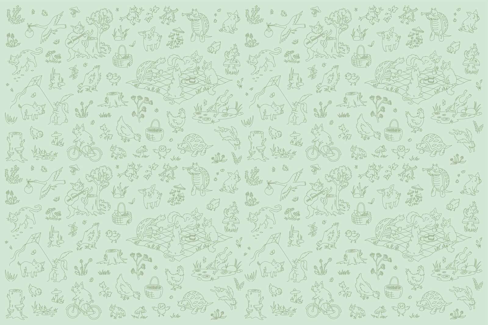 forest animals calm mint green dark print