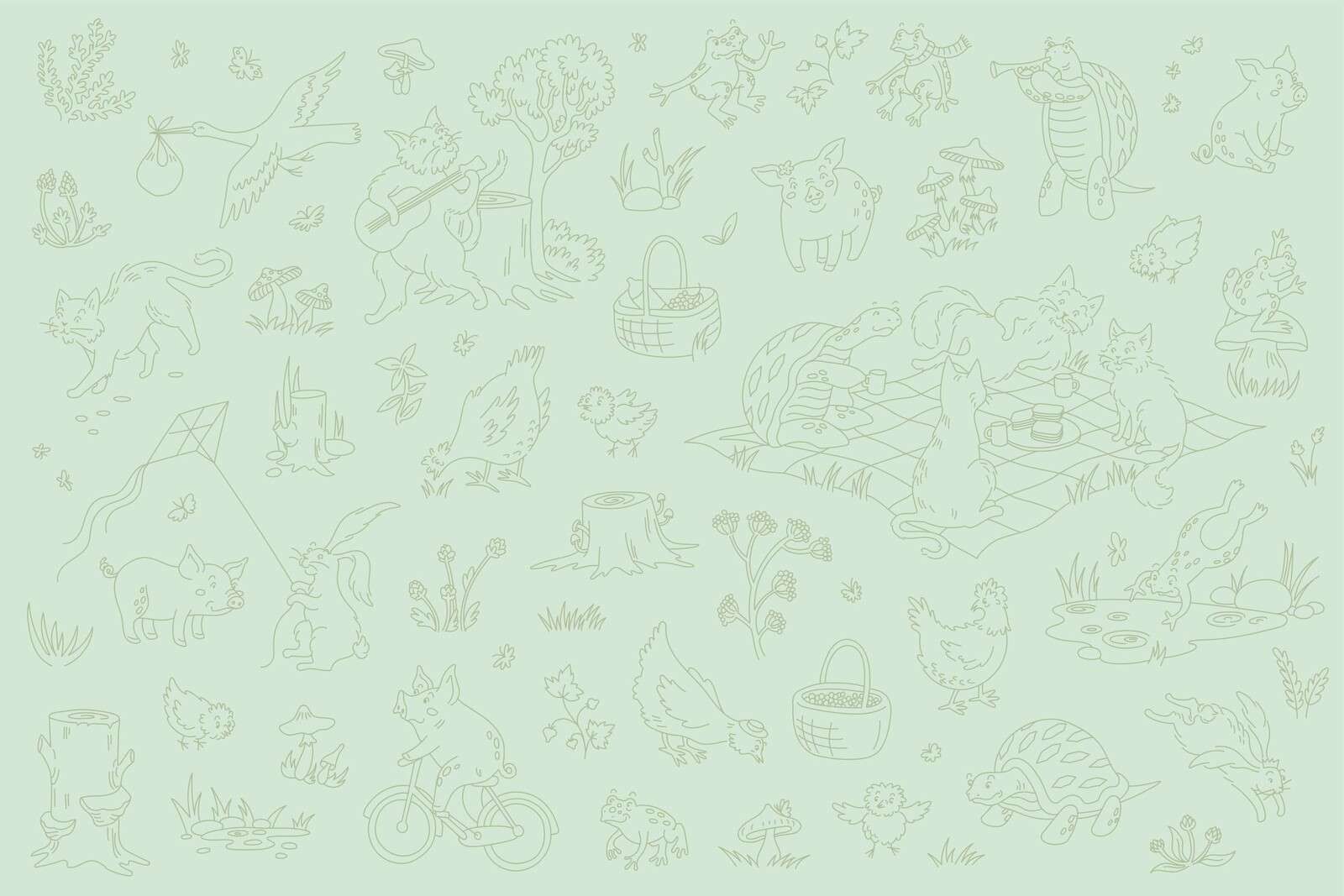 Forest animals calm mint green light