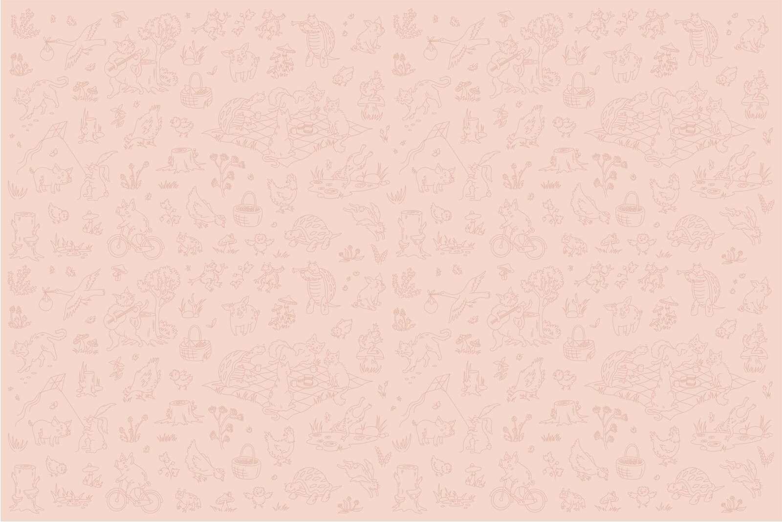 forest animals calm pink print