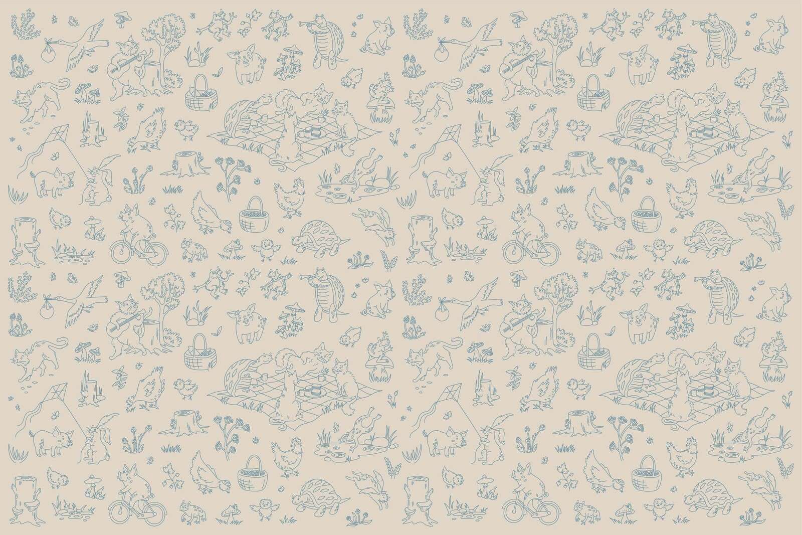 Forest animals calm taupe blue print
