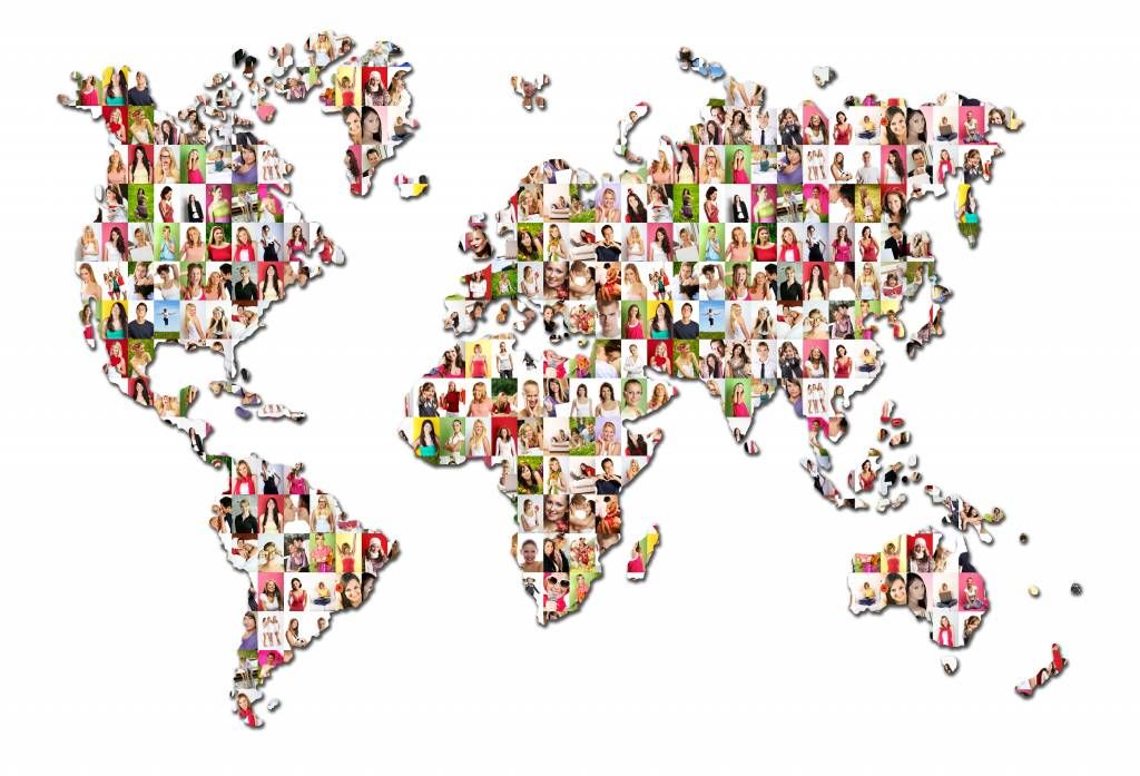 World map formed from photos main product photo