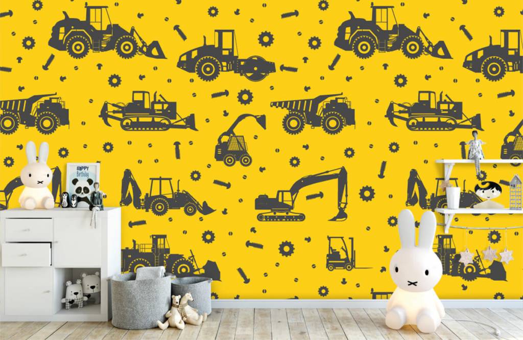 Boys wallpaper - Construction traffic yellow - Children's room 1