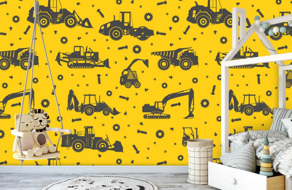 Boys wallpaper - Construction traffic yellow - Children's room 4