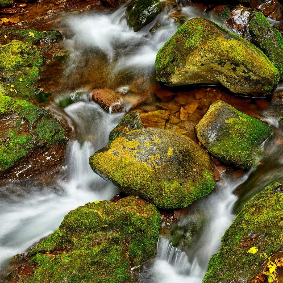 Fließendes Wasser mit Felsen