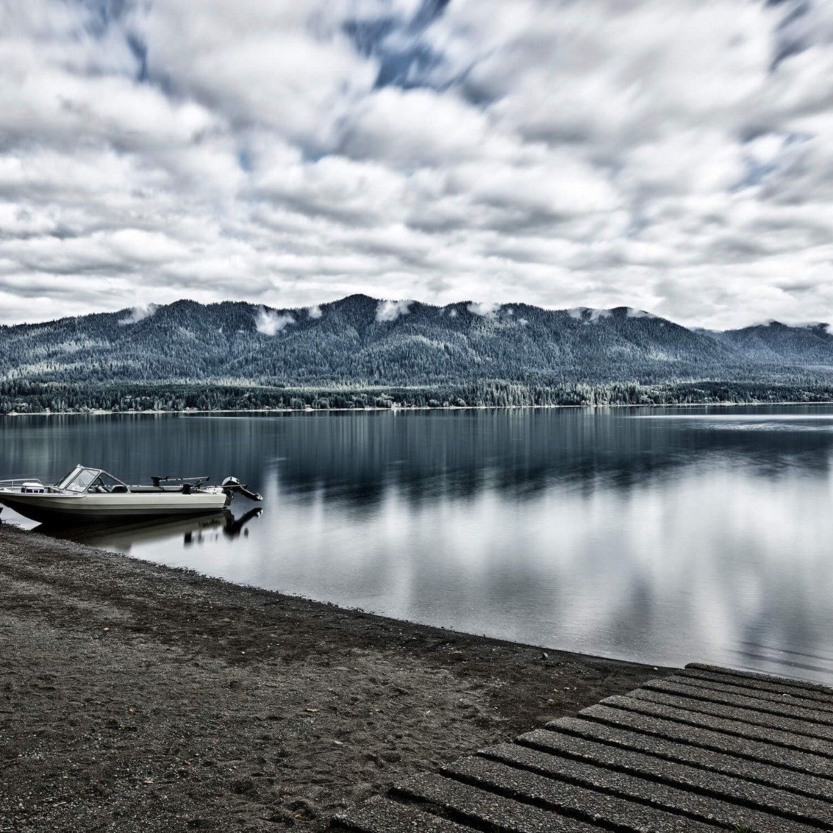 Boat in mountain lake