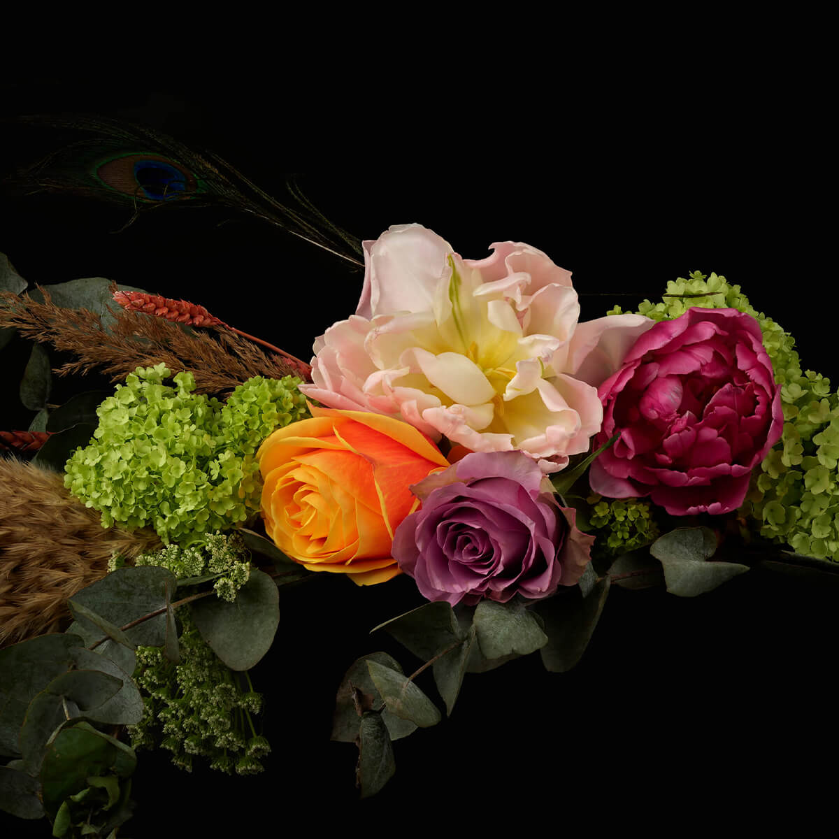 Flower bouquet with feather