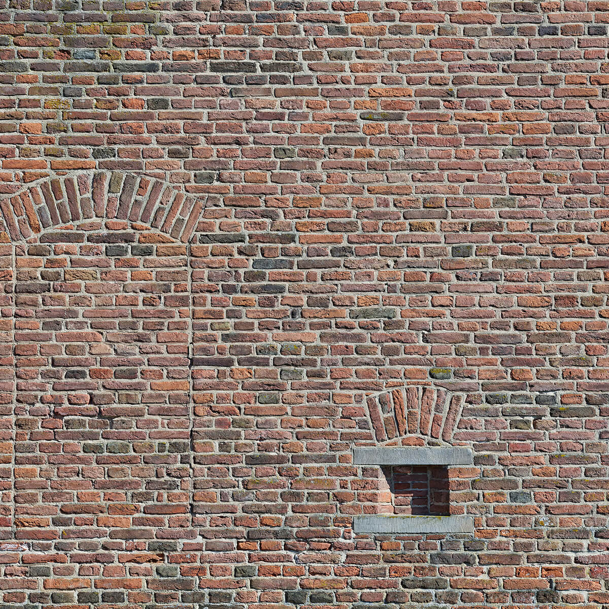 Voormalig raam in muur van bakstenen