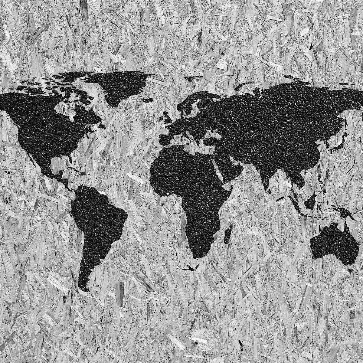 Black world map on white background