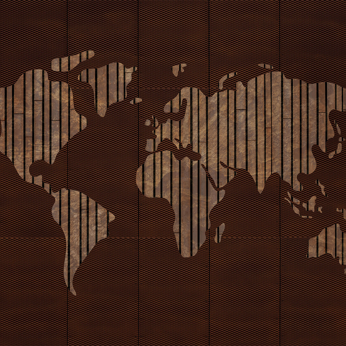 World map with wood structure