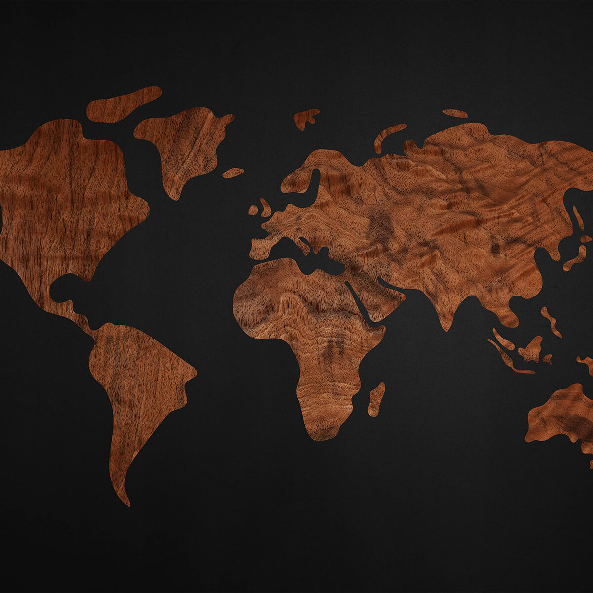 World map with wood veneer