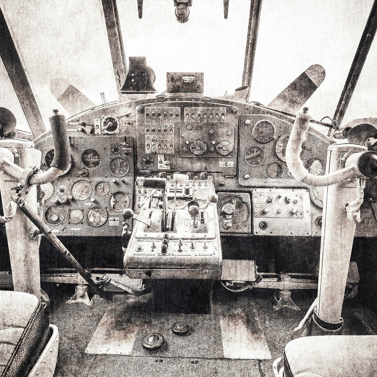 Aeroplane cockpit in sepia