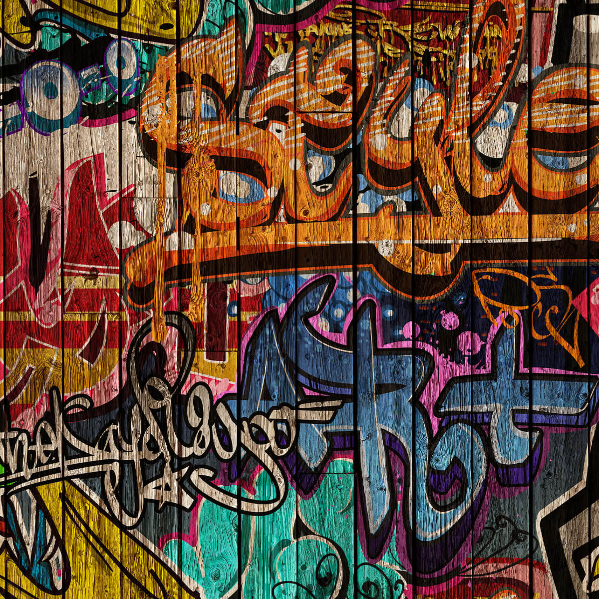 Graffiti with letters on wood
