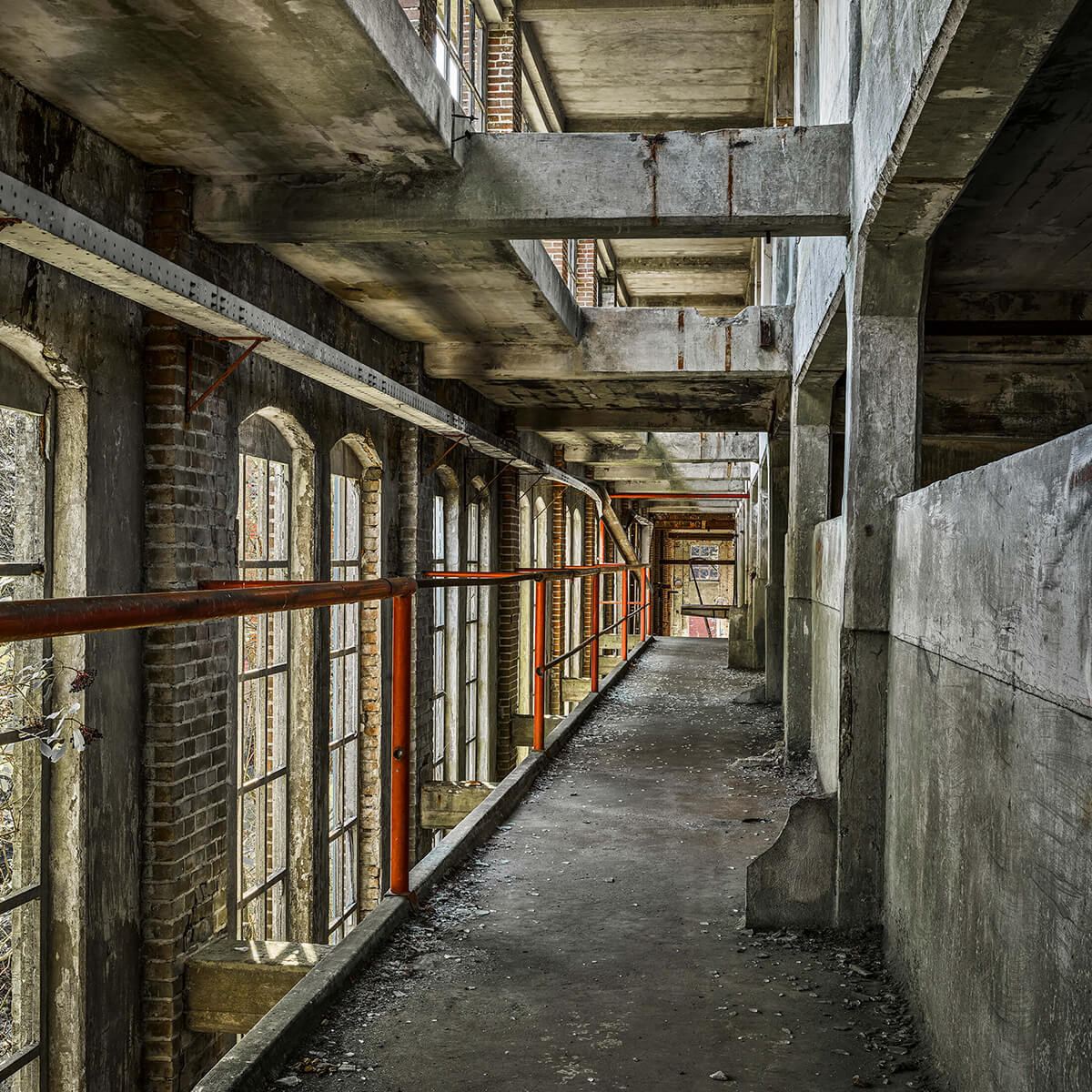 Footbridge in abandoned building